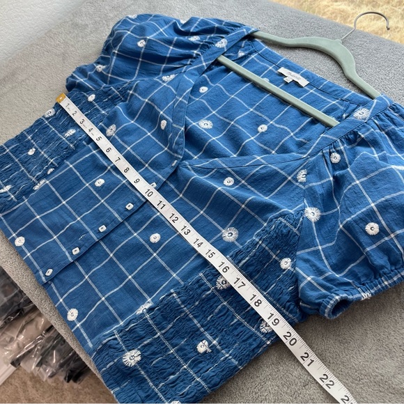 Madewell Embroidered Puff-Sleeve Crop Top Windowpane in Hermitage Blue size 16 - Picture 7 of 9